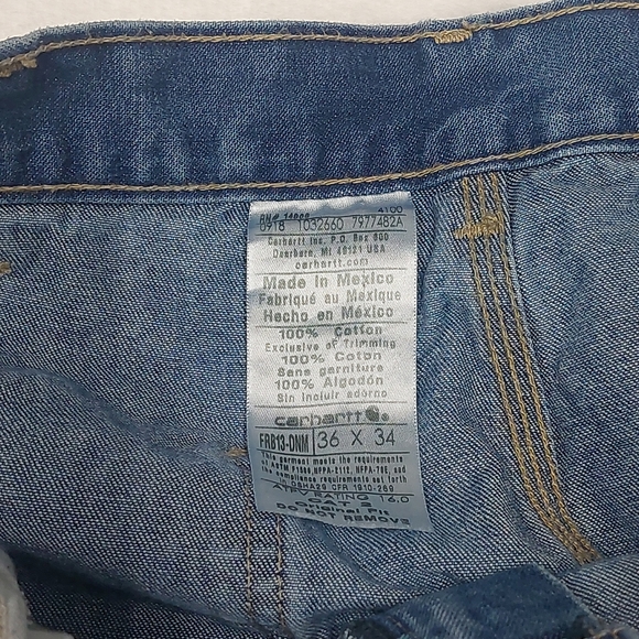 Carhartt Mens 36x34 Flame Resistant Denim Carpenter Work Jeans FRB13DNM - Picture 6 of 10